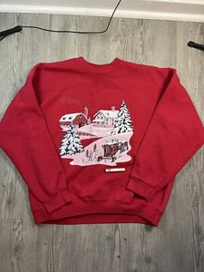 Vintage Lee Winter Graphic Heavyweight Sweatshirt Crewneck Red Men Sz XL - Picture 1 of 6