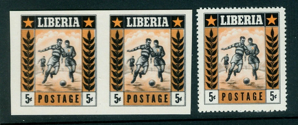 Liberia 1955, 5c fútbol o fútbol IMP, color negro ligeramente DOBLE, NH #348 Foto 1 de 1