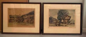 ARENT CHRISTIANSON NORWEIGIAN ARTIST PAIR OF PENCIL SIGNED AQUATINT ETCHINGS - Picture 1 of 12