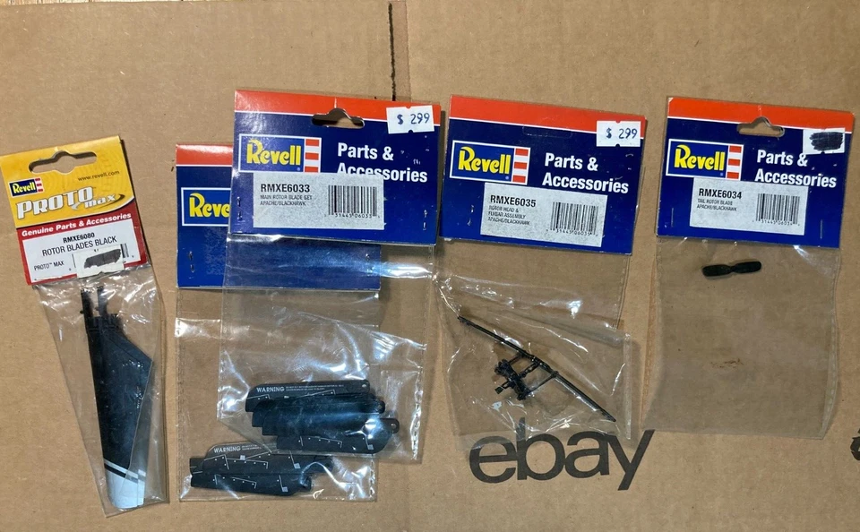 5OF Revell R/C Main/Tail  Blades Rotor Head Flybar Apache Blackhawk Proto NIP - Image 1 of 1