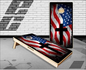 American Flag Cross Cornhole Boards Bean Bag Toss Game - Picture 1 of 4
