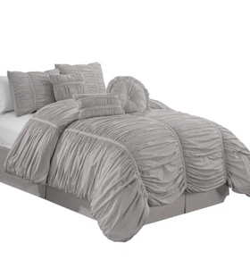 Chezmoi Collection Chic Ruched King Comforter Cover/ Duvet Set Light Gray - Picture 1 of 4