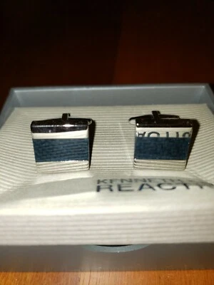 Kenneth Cole New York Men's Cufflinks, Blue Striped, New - Image 1 of 4