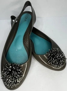 Oka B Size 9/39 Gray Jelly Slingback Ballet Flats Beaded Hematite Accent USA - Picture 1 of 4