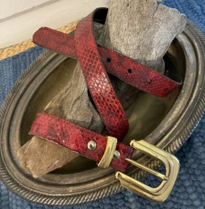 1” Wide Genuine Snake Skin Womens Belt Made in Spain Red Brass Buckle - Picture 1 of 6