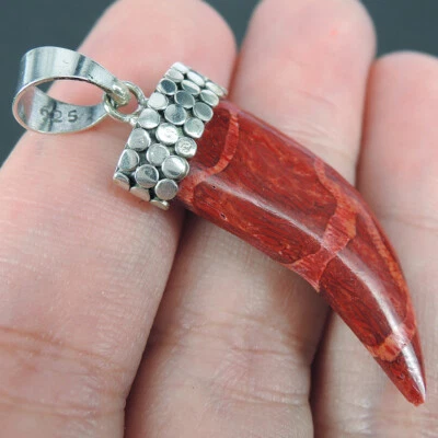 Piccolo ciondolo in argento sterling 925 corallo rosso naturale gioielli fatt... - Immagine 1 di 4