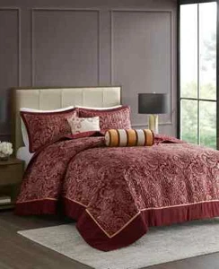 Madison Park Adeline Paisley Jacquard 5-teilig Tagesdecke Set, King - Burgund - Bild 1 von 10