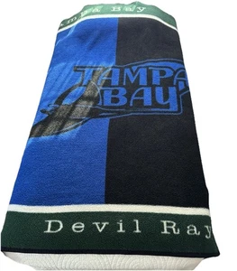 BIEDERLACK Fleece Blanket 73”x53” Tampa Bay Devil Rays Stingray Blue Blk Grn VTG - Picture 1 of 12