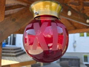 VTG ART DECO RUBY RED GLASS BALL STYLE EXIT LIGHT SIGN FIXTURE CINEMA THEATER - Picture 1 of 14