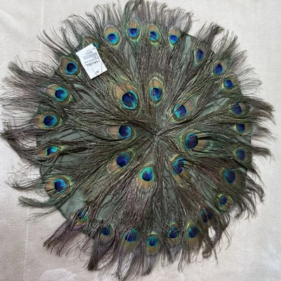 NEW Z Gallerie Retired Peacock Feather Green Circle Place Mat - Image 1 of 4