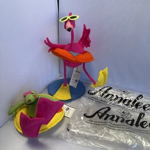 Annalee Floatin' Flo Frog On Tube 10” & Flamingo 10” Poseable 1999 New W/Tags - Picture 1 of 12