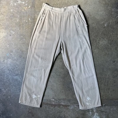 Vintage 1940s 1950s Khaki Pants Side Button High Waist Paint Splatter Sportswear - Image 1 of 4