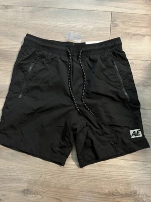 American Eagle Shorts Mens Small Nylon Jogger Drawstring Pockets Black New - Image 1 of 4