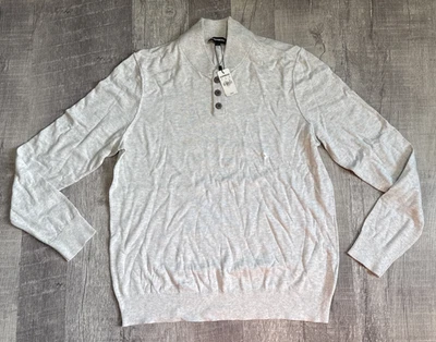 NUEVO CON ETIQUETAS - EXPRESS Cárdigan Clásico Para Hombre Cuello Chal, Gris Brezo Claro L Algodón Foto 1 de 4