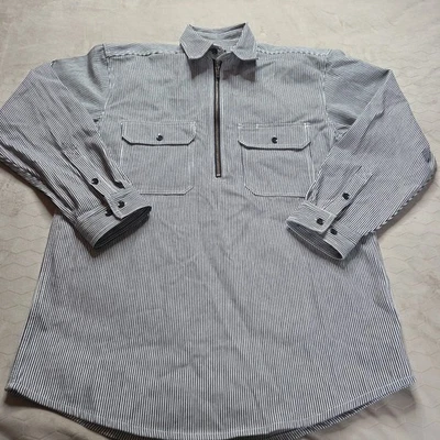 Key Hickory Stripe Shirt Men’s Medium Regular 1/4 Zip Logger Work VGC Railroad - Image 1 of 4