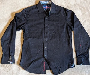 Robert Graham Button Up Shirt Mens Medium Black Paisley Flip Cuff Long Sleeve - Picture 1 of 11