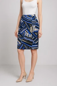 Kasper Rock Damen 12 blau schwarz weiß abstrakt Streifen gefüttert Bleistift Reißverschluss hinten - Bild 1 von 9