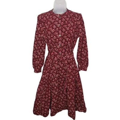 Vintage 70s Laura Ashley Shirt Dress 12 Corduroy Ditsy Floral Prairie Cottage - Image 1 of 4