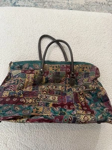 Vintage 80s Gitano Tapestry Duffel Bag Faux Leather Handles - Picture 1 of 8