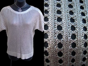 Chico's $99 metallic silver gold foil sweater sz 2 3 L XL XMAS HOLIDAY knit top - Picture 1 of 12