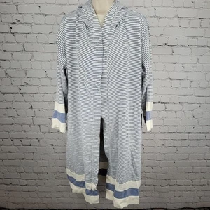 Dreamweaver Textiles Blue White 100% Cotton Long Sleeve Hooded Robe One Size O/S - Picture 1 of 13