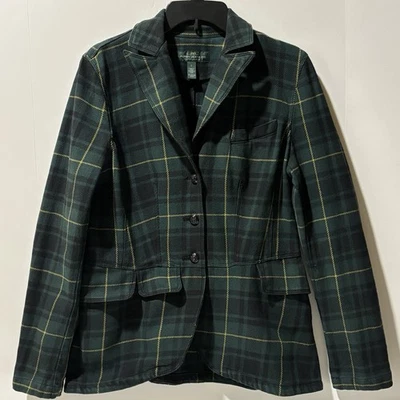Chaqueta LAUREN RALPH LAUREN Mujer Talla L Verde Tartán Preppy 3 Botones Pecho Único Foto 1 de 4