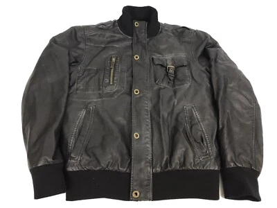 Chaqueta de cuero Sean John negra bombardero motocicleta imitación mediana Foto 1 de 4