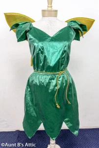 Fairy Costume Ladies 2 Pc Green Lame' Dress W/ Attached Wings & Cord Belt Med - Picture 1 of 4