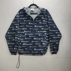 Champion Men's Packable Hooded Jacket All Over Logo Half Zip Size Medium - Picture 1 of 8