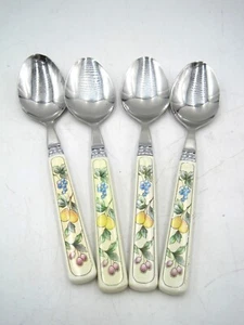 4 Pieces MIKASA MIS40 FRUIT Pears Grapes Plums STAINLESS Flatware Soup Spoons - Picture 1 of 3