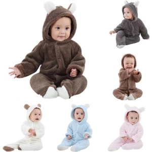 Newborn Baby Boy Girl Jumpsuit Romper Hooded Bodysuit Warm Clothes Outfit 0-12M - Picture 1 of 19