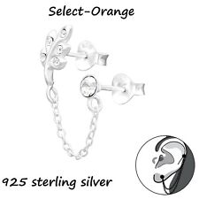 925 Sterling Silver Leaf & Round Crystal Stud Earring Ear Jacket + Gift Bag
