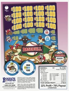Pull Tab - Chips- Tickets Game - Basebull 100 - Picture 1 of 1