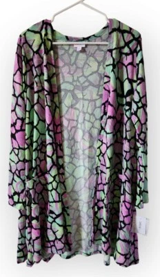 Cárdigan Caroline Grande Lularoe Escalas Guijarro L Verde Púrpura Rosa Acuarela NUEVO Foto 1 de 4