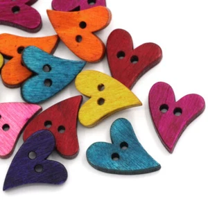 Buttons 20mm Love Heart Shaped Wooden Assorted Colours Sewing Crafts Crocheting - Picture 1 of 18