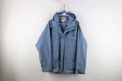 Vintage 80s 90s Cabelas Mens Large Distressed Goretex Hooded Rain Jacket Blue - Image 1 of 4