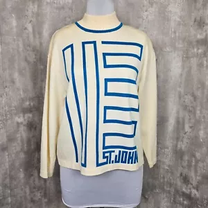 Maglione geo vintage anni 80 St John Separates panna blu finto collo maglia maglione - Foto 1 di 12
