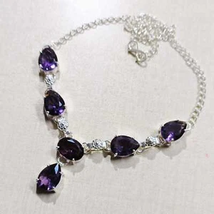 Blue Amethyst Gemstone Handmade Necklace,925 Sterling Silver Necklace 18" - Picture 1 of 3