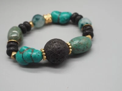 Stretcharmband in grün, Achat, Jade, Howlith, vergoldet, Damen Armband - Bild 1 von 3