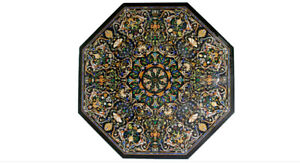 52'' Black coffee dining Marble Table Top Inlay Pietra Dura​ style antique Decor