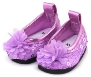 Lavender Sequin Flat Shoes w/Flower for 14.5" American Girl Wellie Wishers Doll