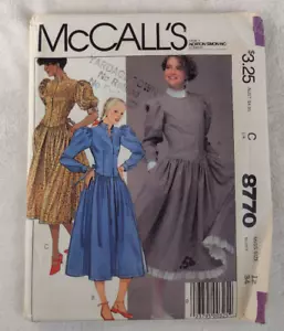 Vintage 80s McCalls Pattern 8770 Dress High Neck Puff Sleeve Prairie Western 12 - Picture 1 of 3