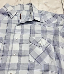 Vintage Karman Pearl Snap Blue Checkerboard Western Flannel Shirt Men's XLT - Picture 1 of 6