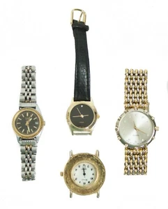 Gold Silver Color Leather Watch Face Bands for Parts of Repair Lot of 4 - Picture 1 of 8