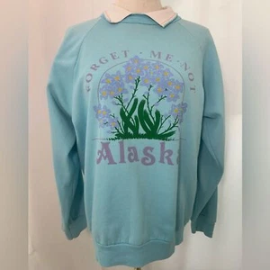 VTG 80s Alaska Forget-Me-Not Crewneck SIZE L - Picture 1 of 6