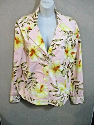 Jamaica Bay Jacket Size XL Pink & Tropical Aloha Print Stretch Cotton Casual - Image 1 of 4