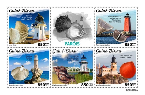 Lighthouses Shells MNH Stamps 2023 Guinea-Bissau M/S Cover
