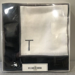 Williams Sonoma 4 Linen White Black Gray Dinner Napkins “T” Monogram NEW Solid - Picture 1 of 8