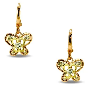Small Butterfly Dual Colour 9ct Gold Filled White CZ Dangle Hoop Earrings BE889 - Picture 1 of 2
