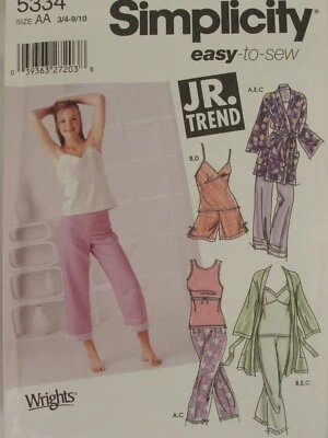 SIMPLICITY 5334 Juniors Pants Shorts Camisole Robe & Tops PATTERN 3/4-15/16 UC - Image 1 of 3